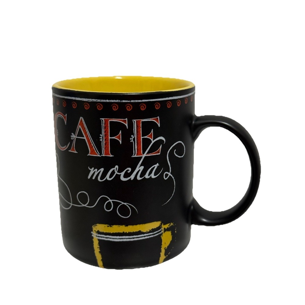 Vintage 2001 Starbucks Cafe Mocha Mug Black Yellow 12 oz Coffee Cup